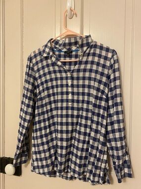 Talbots Navy and White Gingham Button Pullover Shirt